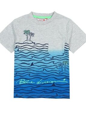 Kids Blue Ombre Wave Pocket Tee